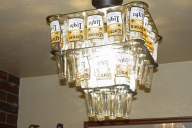 Beer bottle chandelier