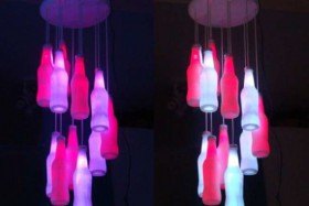 Chandelier with colored light bulbs