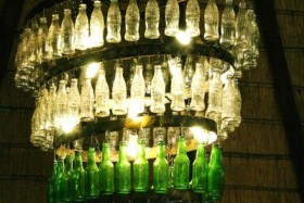 Chandelier in 4 rows of bottles