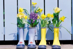 flowers in rubber boots