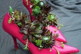 macizo de flores en zapatos de mujer