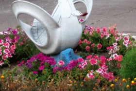 flowerbed swan